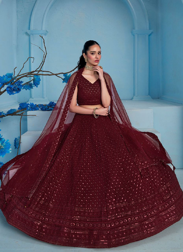 Bridal Mahroon Georgette Lehenga choli with elegant sequin thread embroidery work.
